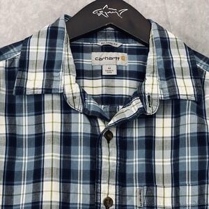 Carhartt Men's M Blue Plaid Relaxed Fit Short Sleeve Button Up Shirt